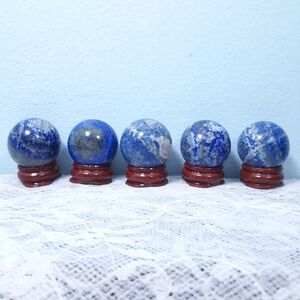 Set of 5 Blue Lapis Lazuli Crystal Spheres with Stands Healing & Decor